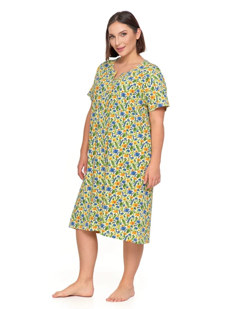 Koszule nocne - Damska koszula nocna rozpinana z krótkim rękawem Plus Size ŻÓŁTY  - produkt moraj.pl 4