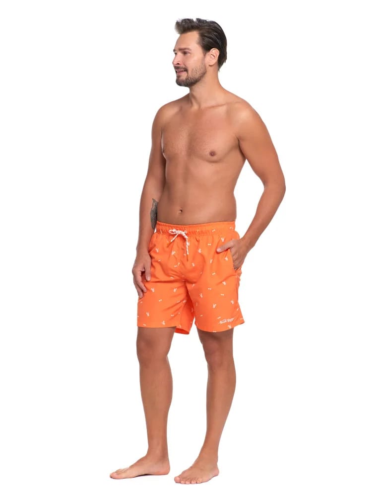 Kąpielówki męskie - Męskie szorty plażowe szybkoschnące z nadrukiem POMARAŃCZOWY - produkt moraj.pl 4