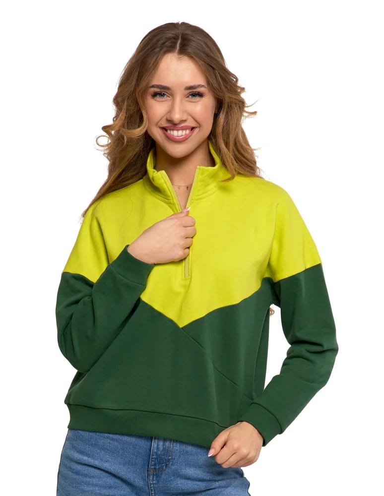 Bluzy damskie - Bluza dresowa damska z zamkiem i stójką ZIELONY - produkt moraj.pl 5