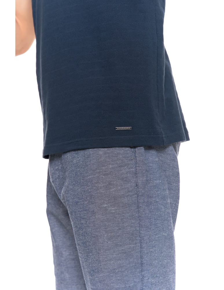 Koszulki i Tank Topy - T-shirt męski bawełniany z dekoltem henley GRANATOWY  - produkt moraj.pl 3
