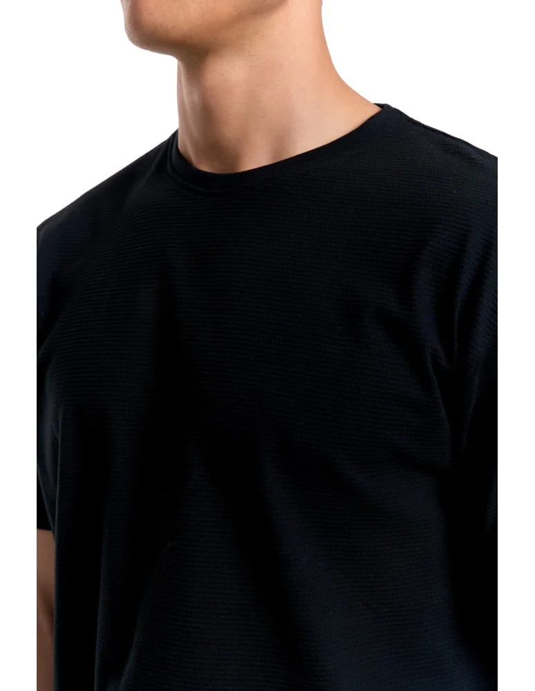 Koszulki i Tank Topy - T-shirt męski 100% bawełniany z prążkowaną strukturą CZARNY - produkt moraj.pl 6