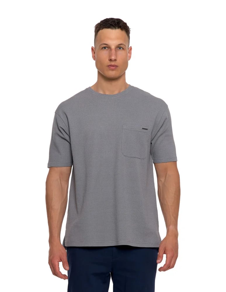 Koszulki i Tank Topy - T-shirt męski strukturalny casual z kieszonką SZARY  - produkt moraj.pl 3