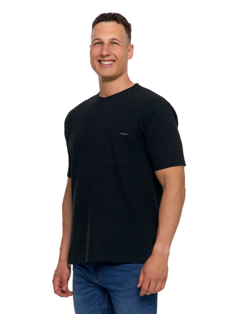 Koszulki i Tank Topy - T-shirt męski strukturalny casual z kieszonką CZARNY  - produkt moraj.pl 4