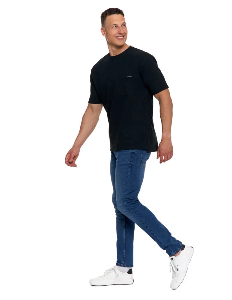 Koszulki i Tank Topy - T-shirt męski strukturalny casual z kieszonką CZARNY  - produkt moraj.pl 8
