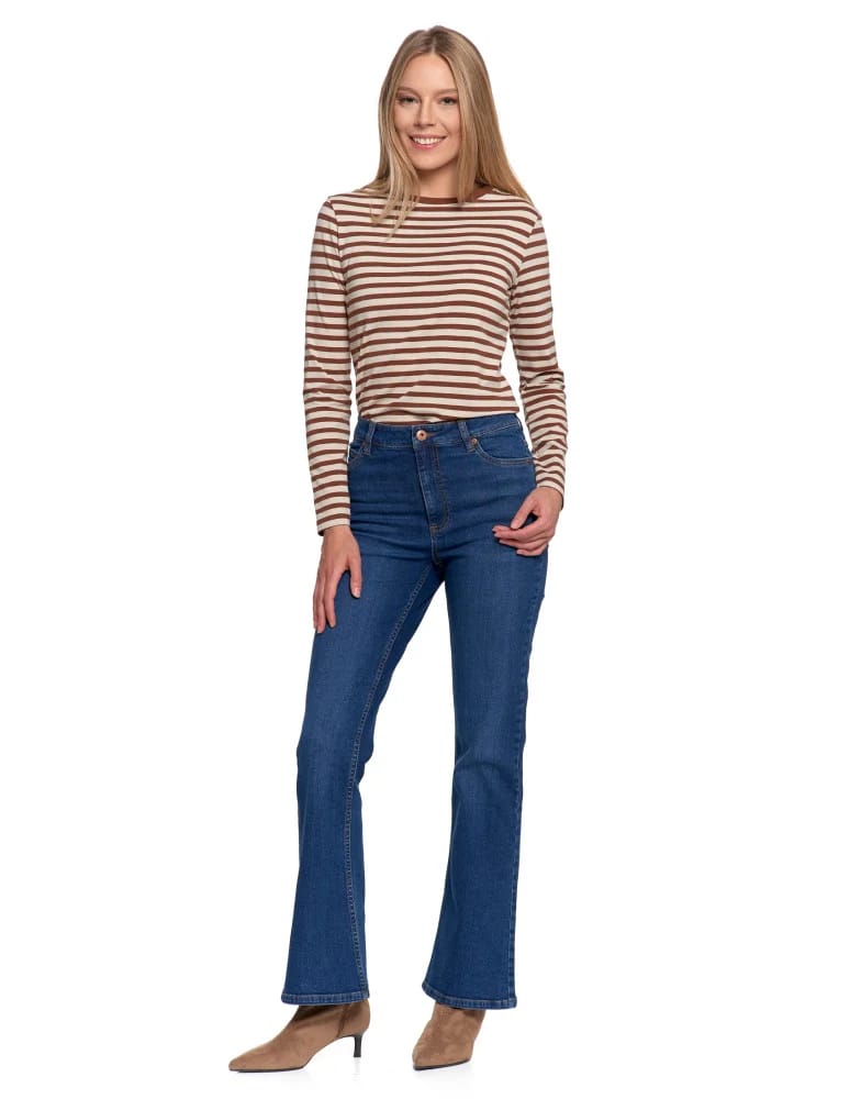 Spodnie damskie - Jeansy dzwony damskie spodnie z wysokim stanem NIEBIESKI - produkt moraj.pl 4