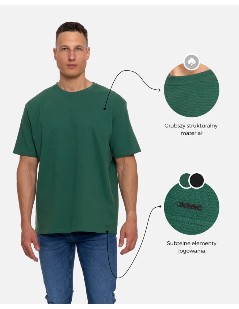 Koszulki i Tank Topy - T-shirt męski 100% bawełniany z prążkowaną strukturą ZIELONY - produkt moraj.pl 2