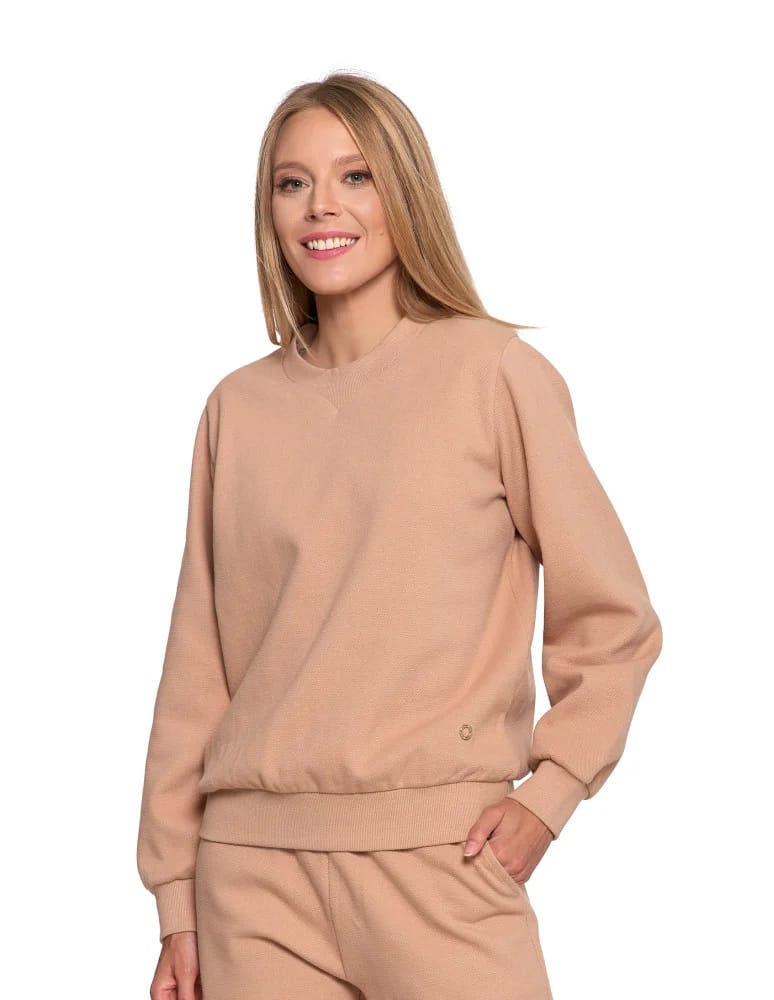 Bluzy damskie - Damska bluza dresowa ocieplana bez kaptura BEŻOWY - produkt moraj.pl 2