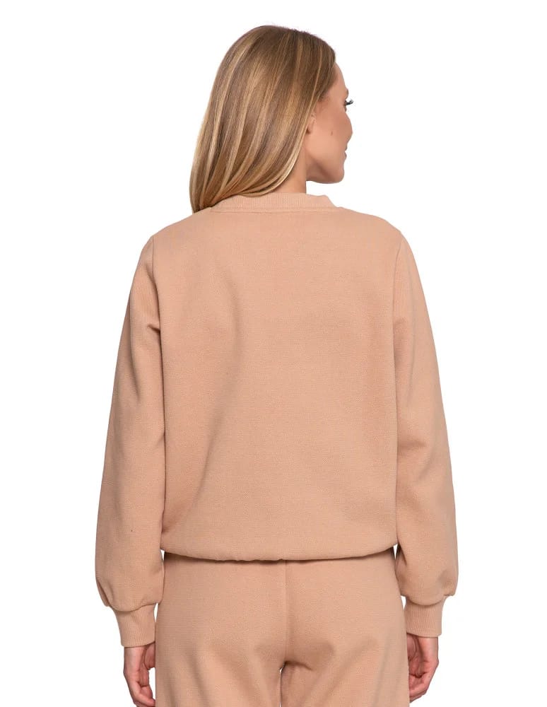 Bluzy damskie - Damska bluza dresowa ocieplana bez kaptura BEŻOWY - produkt moraj.pl 4