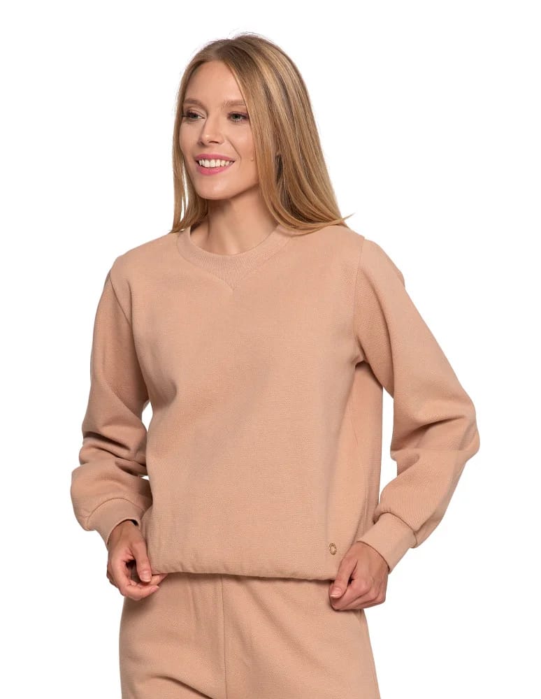 Bluzy damskie - Damska bluza dresowa ocieplana bez kaptura BEŻOWY - produkt moraj.pl 7