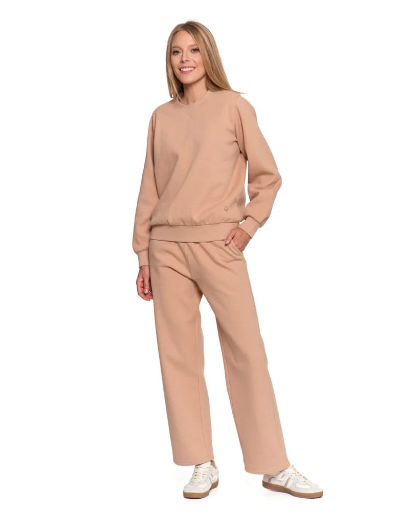 Bluzy damskie - Damska bluza dresowa ocieplana bez kaptura BEŻOWY - produkt moraj.pl 8