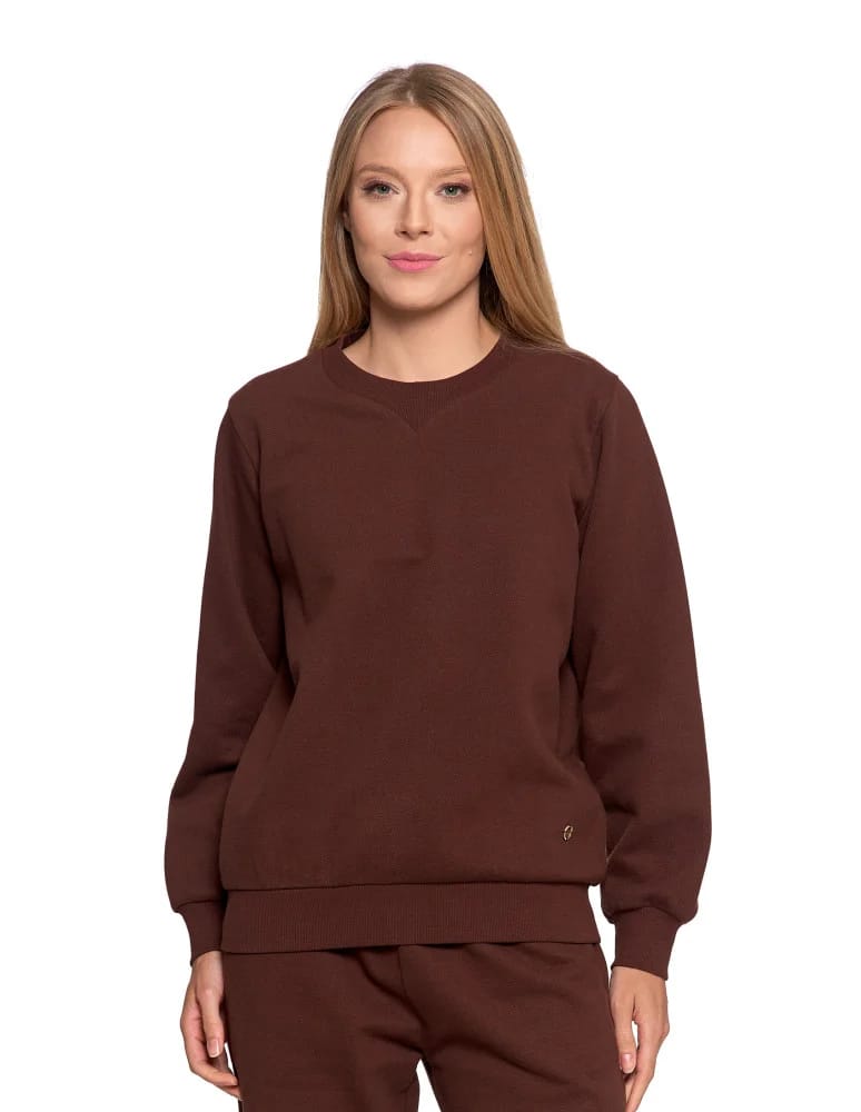 Bluzy damskie - Damska bluza dresowa ocieplana bez kaptura BRĄZOWY  - produkt moraj.pl 2