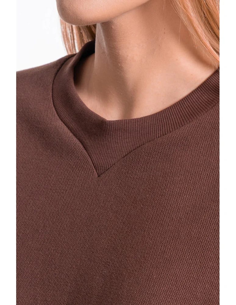 Bluzy damskie - Damska bluza dresowa ocieplana bez kaptura BRĄZOWY  - produkt moraj.pl 4