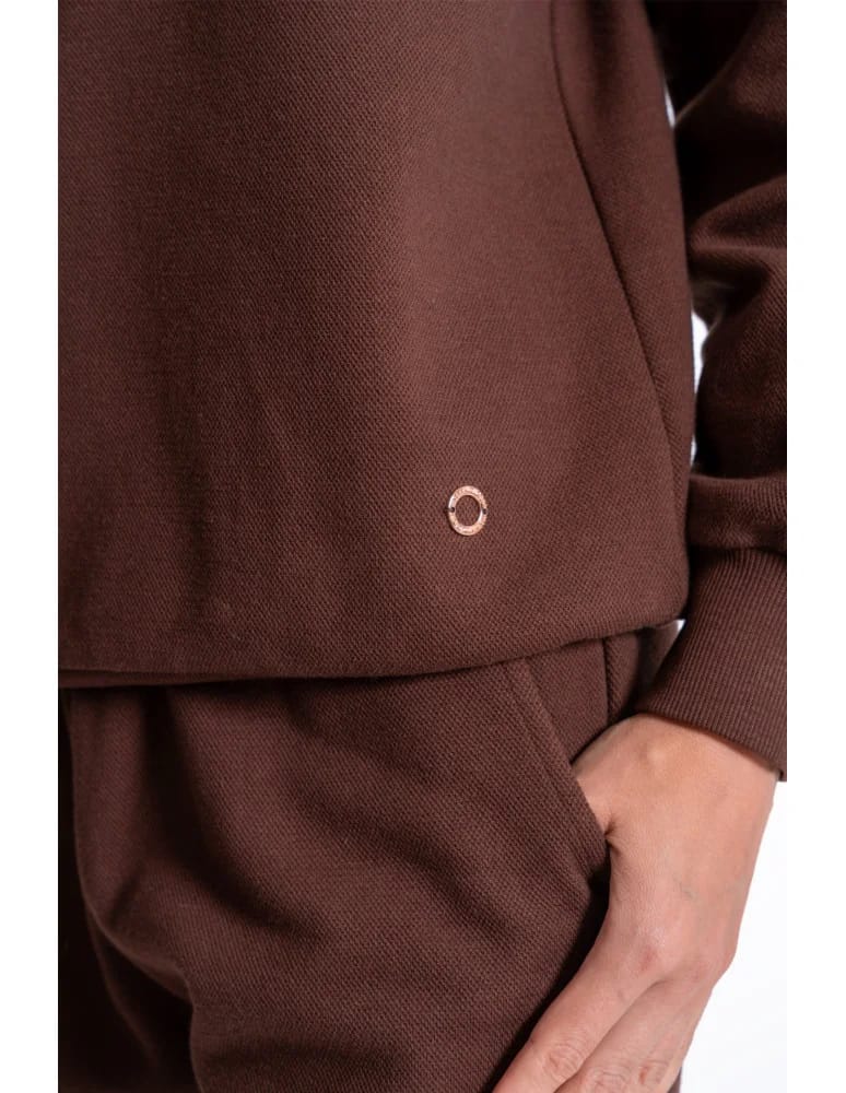 Bluzy damskie - Damska bluza dresowa ocieplana bez kaptura BRĄZOWY  - produkt moraj.pl 6