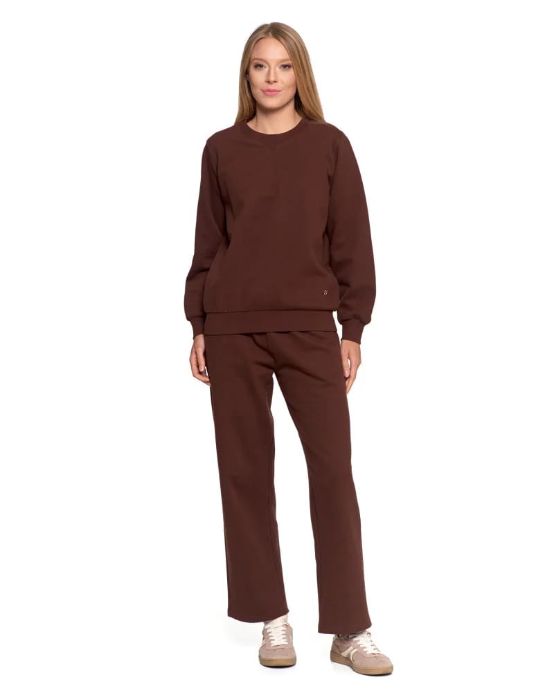 Bluzy damskie - Damska bluza dresowa ocieplana bez kaptura BRĄZOWY  - produkt moraj.pl 10