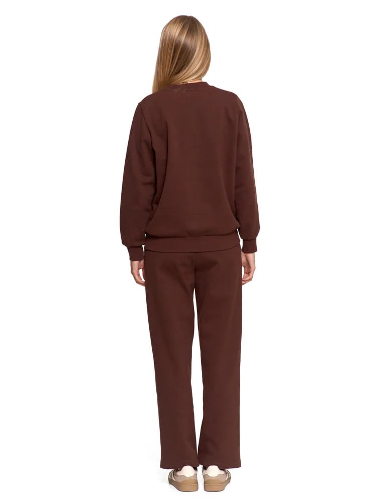 Bluzy damskie - Damska bluza dresowa ocieplana bez kaptura BRĄZOWY  - produkt moraj.pl 12