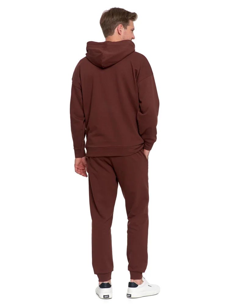 Bluzy męskie - Męska bluza dresowa z kapturem i haftem ocieplana BRĄZOWY  - produkt moraj.pl 9