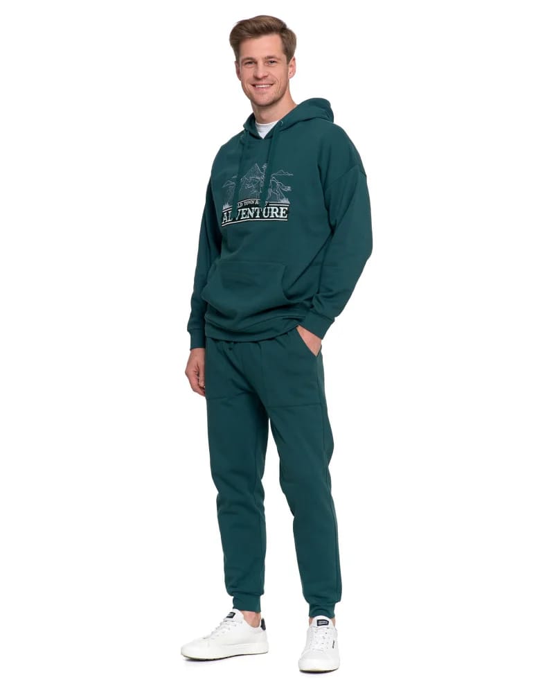 Bluzy męskie - Męska bluza dresowa z kapturem i haftem ocieplana ZIELONY  - produkt moraj.pl 9