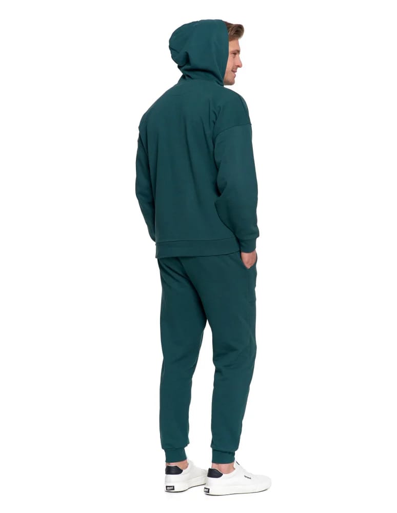 Bluzy męskie - Męska bluza dresowa z kapturem i haftem ocieplana ZIELONY  - produkt moraj.pl 12