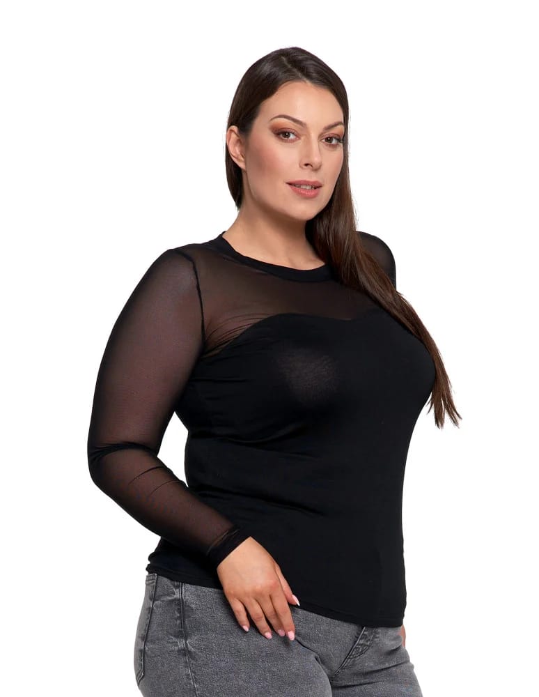 Bluzki i koszule - Elegancka bluzka damska z siateczkowymi wstawkami CZARNY - produkt moraj.pl 10