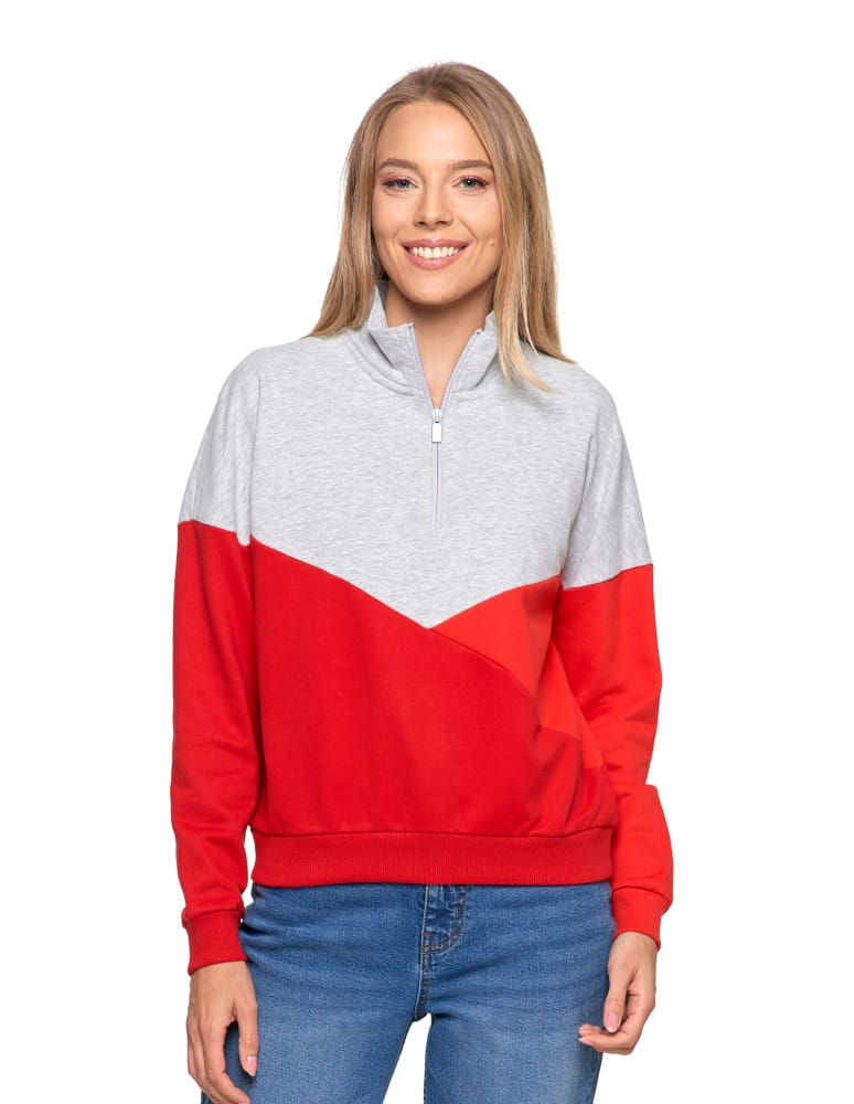 Bluzy damskie - Bluza dresowa damska z zamkiem i stójką CZERWONY - produkt moraj.pl 1