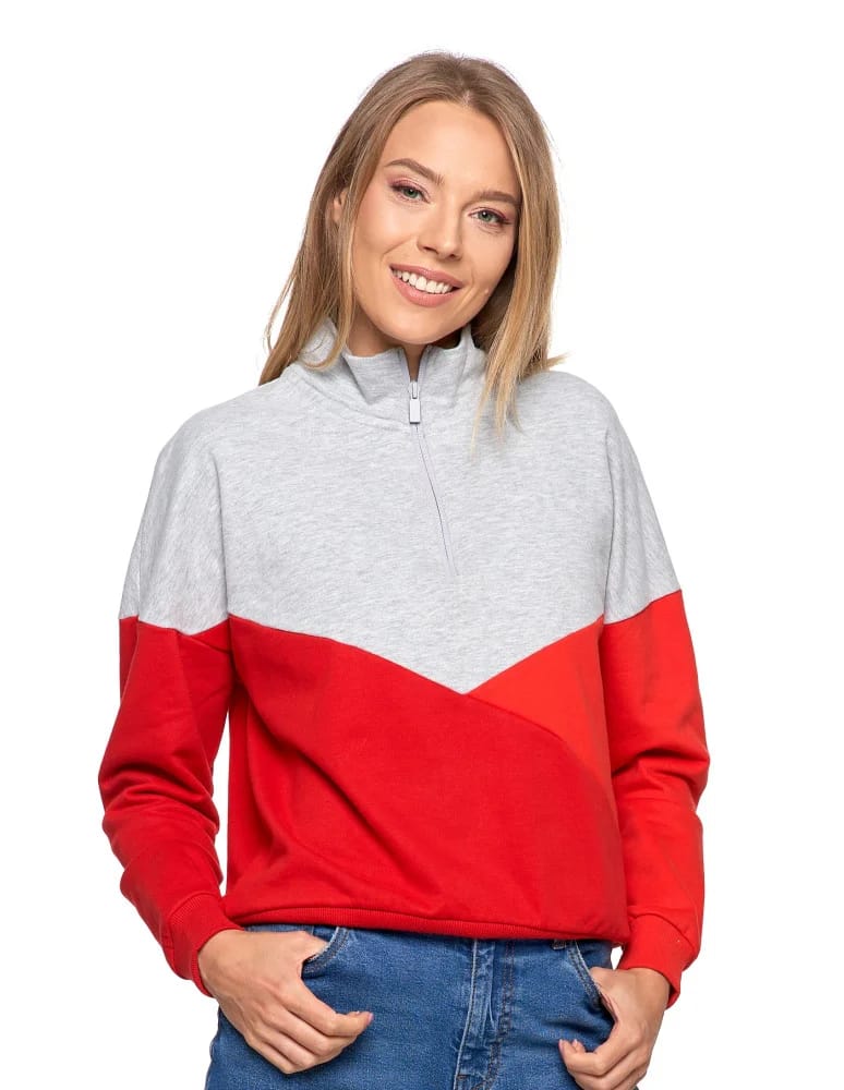 Bluzy damskie - Bluza dresowa damska z zamkiem i stójką CZERWONY  - produkt moraj.pl 6