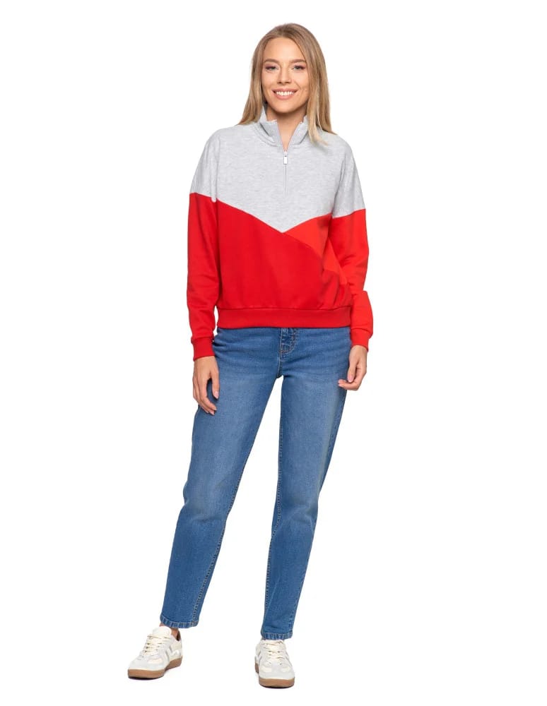 Bluzy damskie - Bluza dresowa damska z zamkiem i stójką CZERWONY  - produkt moraj.pl 7