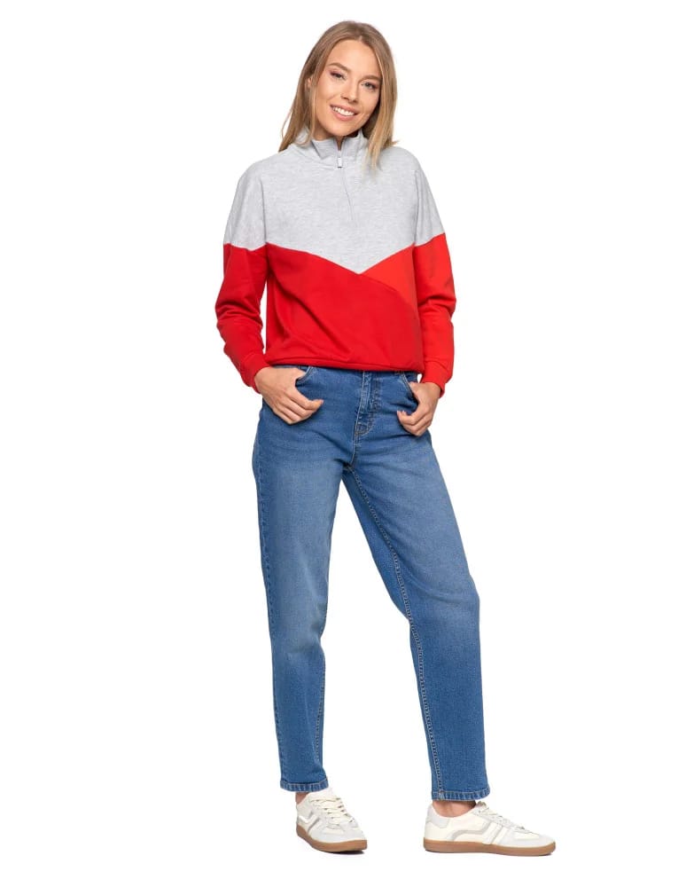 Bluzy damskie - Bluza dresowa damska z zamkiem i stójką CZERWONY  - produkt moraj.pl 9
