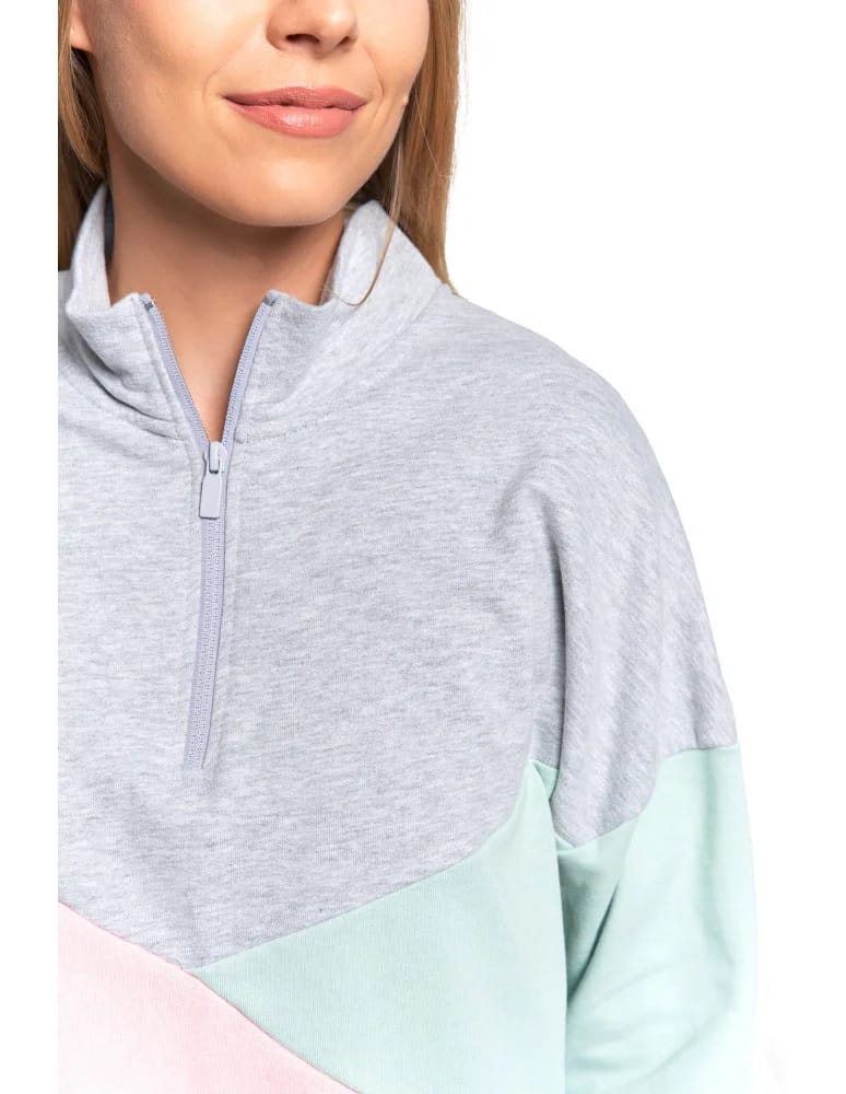 Bluzy damskie - Bluza dresowa damska z zamkiem i stójką RÓŻOWY  - produkt moraj.pl 3
