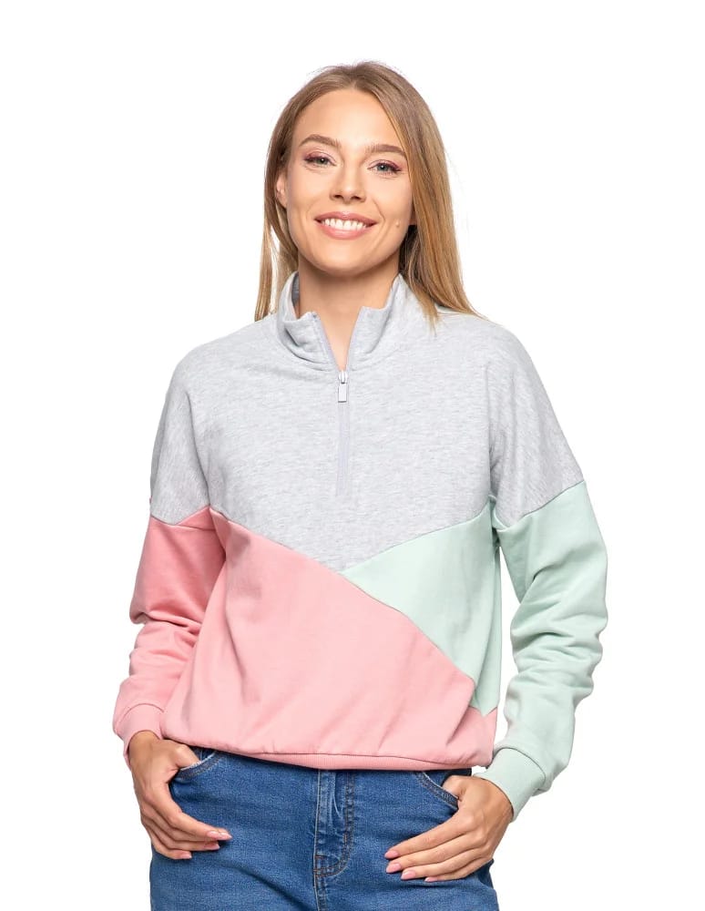 Bluzy damskie - Bluza dresowa damska z zamkiem i stójką RÓŻOWY  - produkt moraj.pl 4