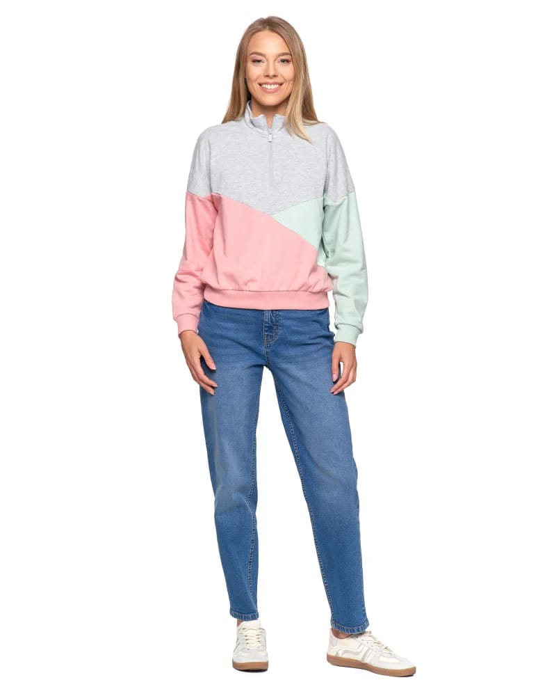 Bluzy damskie - Bluza dresowa damska z zamkiem i stójką RÓŻOWY  - produkt moraj.pl 6