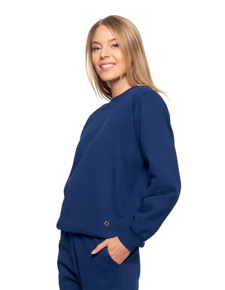 Bluzy damskie - Damska bluza dresowa ocieplana bez kaptura GRANATOWY - produkt moraj.pl 6