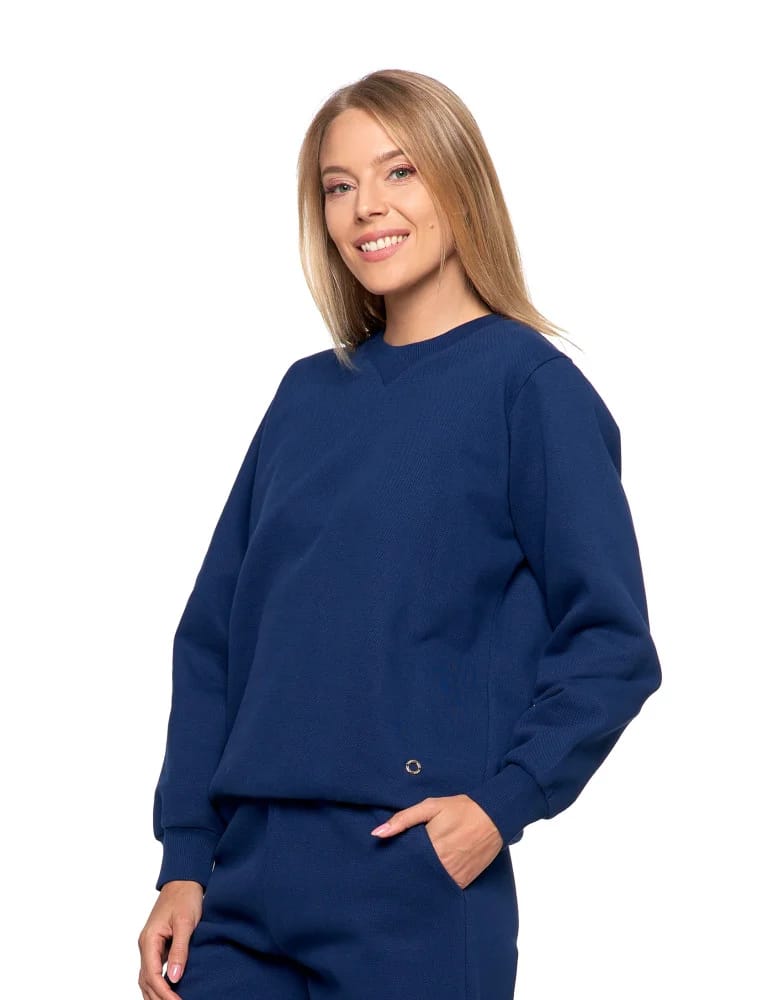 Bluzy damskie - Damska bluza dresowa ocieplana bez kaptura GRANATOWY - produkt moraj.pl 7