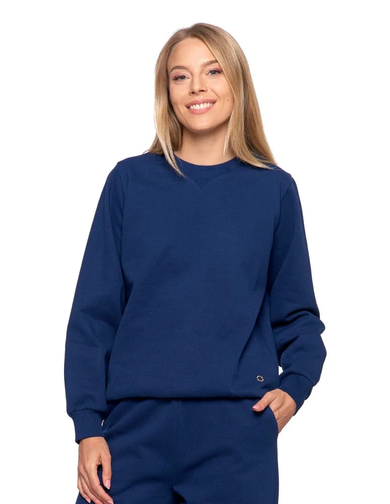 Bluzy damskie - Damska bluza dresowa ocieplana bez kaptura GRANATOWY - produkt moraj.pl 8