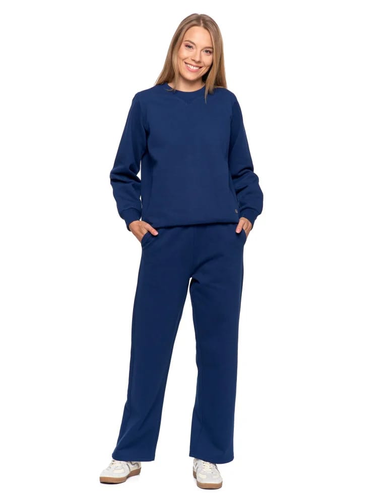 Bluzy damskie - Damska bluza dresowa ocieplana bez kaptura GRANATOWY - produkt moraj.pl 10