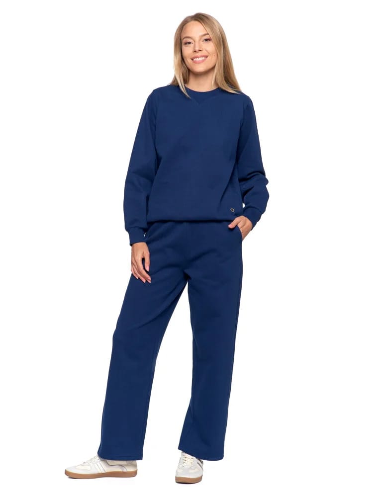 Bluzy damskie - Damska bluza dresowa ocieplana bez kaptura GRANATOWY - produkt moraj.pl 11