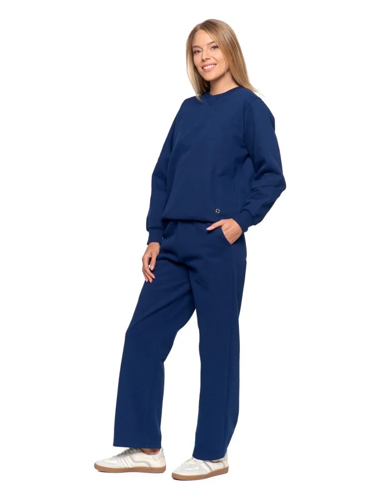 Bluzy damskie - Damska bluza dresowa ocieplana bez kaptura GRANATOWY - produkt moraj.pl 12