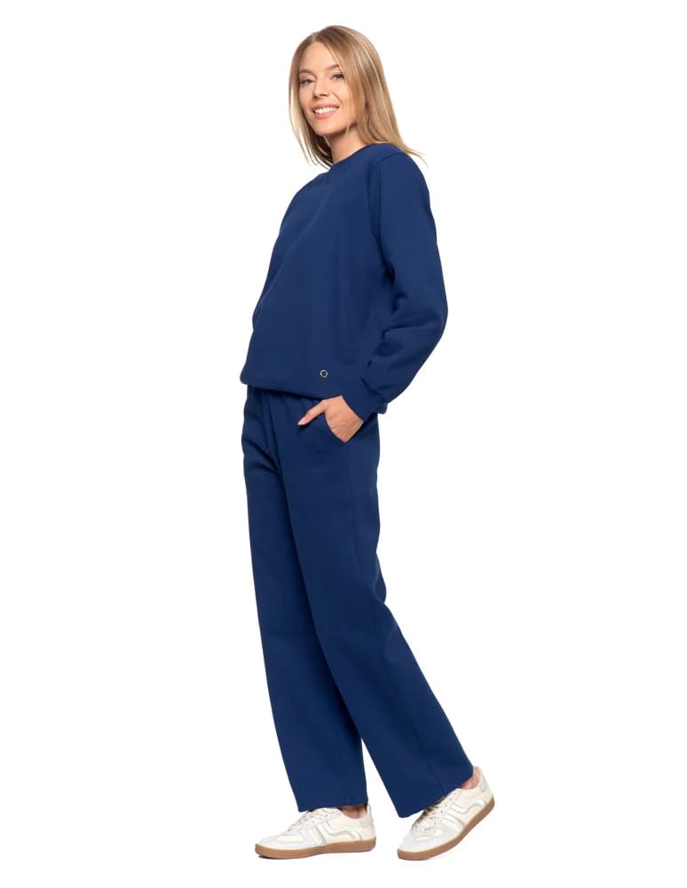 Bluzy damskie - Damska bluza dresowa ocieplana bez kaptura GRANATOWY - produkt moraj.pl 13