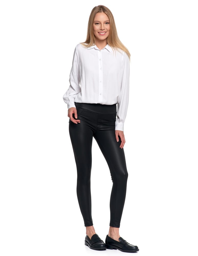 Legginsy damskie - Damskie legginsy z wysokim stanem w stylu skórzanym CZARNY - produkt moraj.pl 1