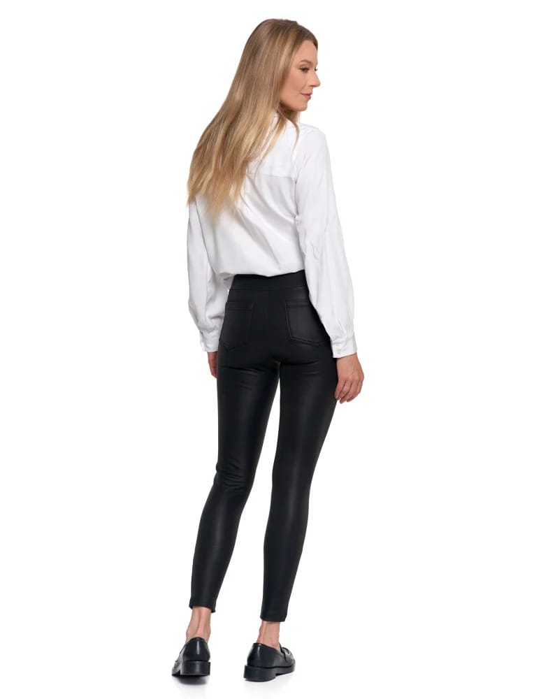 Legginsy damskie - Damskie legginsy z wysokim stanem w stylu skórzanym CZARNY  - produkt moraj.pl 2