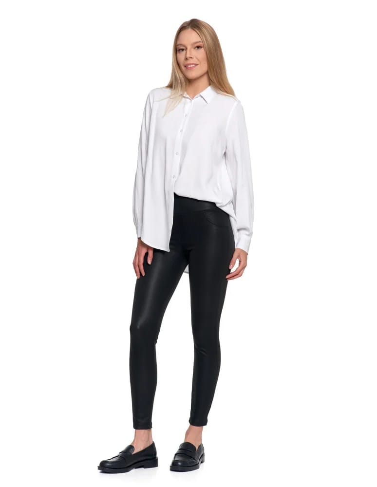 Legginsy damskie - Damskie legginsy z wysokim stanem w stylu skórzanym CZARNY  - produkt moraj.pl 8