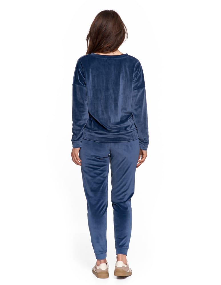 Bluzy damskie - Bluza damska welurowa klasyczna z dekoltem V GRANATOWY  - produkt moraj.pl 8