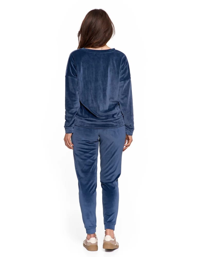 Bluzy damskie - Bluza damska welurowa klasyczna z dekoltem V GRANATOWY - produkt moraj.pl 8