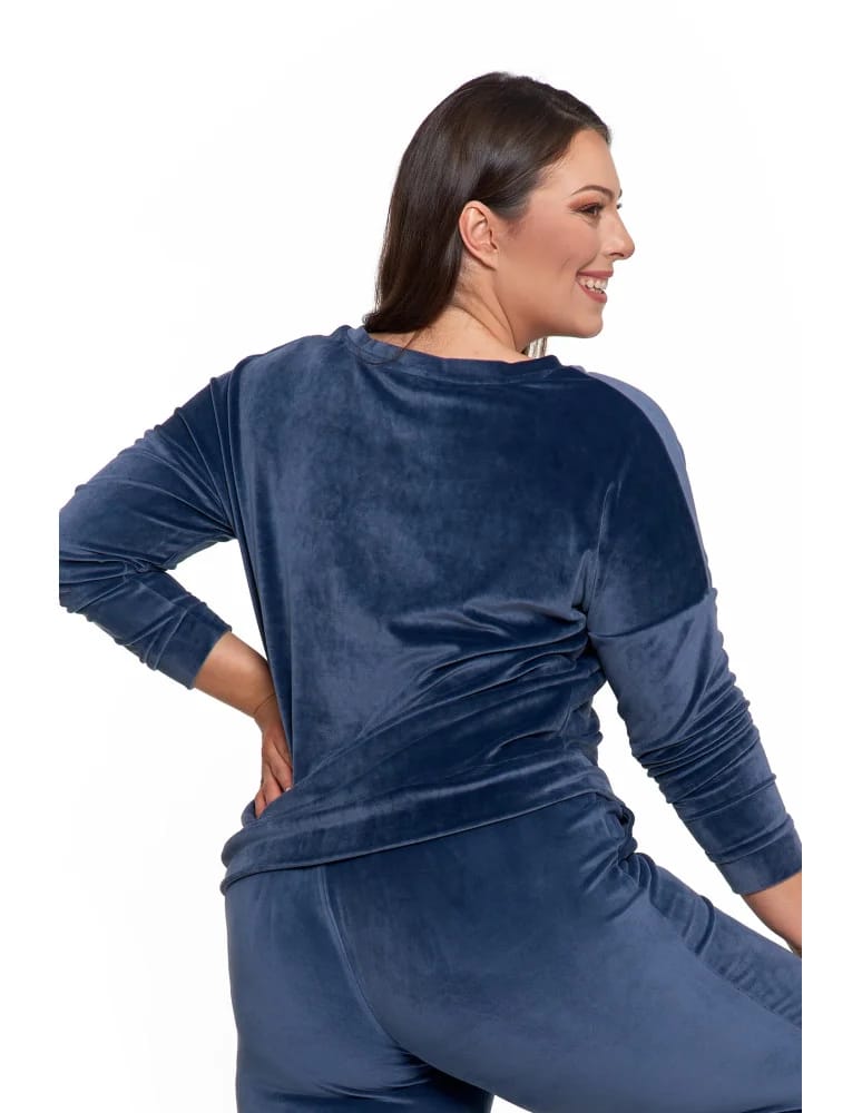 Bluzy damskie - Bluza damska welurowa klasyczna z dekoltem V GRANATOWY - produkt moraj.pl 15