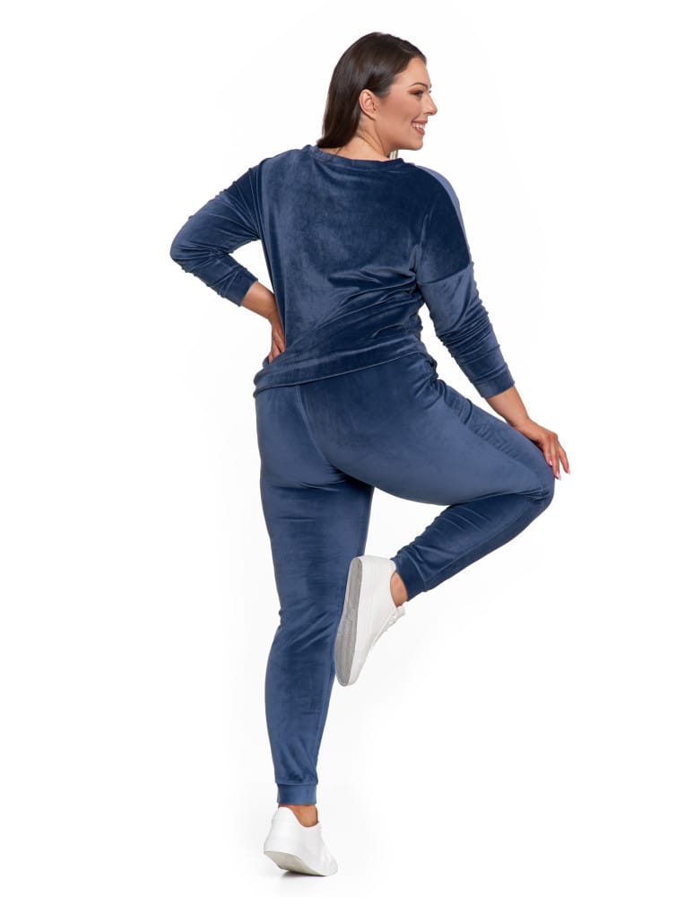 Bluzy damskie - Bluza damska welurowa klasyczna z dekoltem V GRANATOWY  - produkt moraj.pl 19