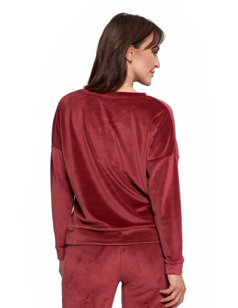 Bluzy damskie - Bluza damska welurowa klasyczna z dekoltem V BORDOWY - produkt moraj.pl 2