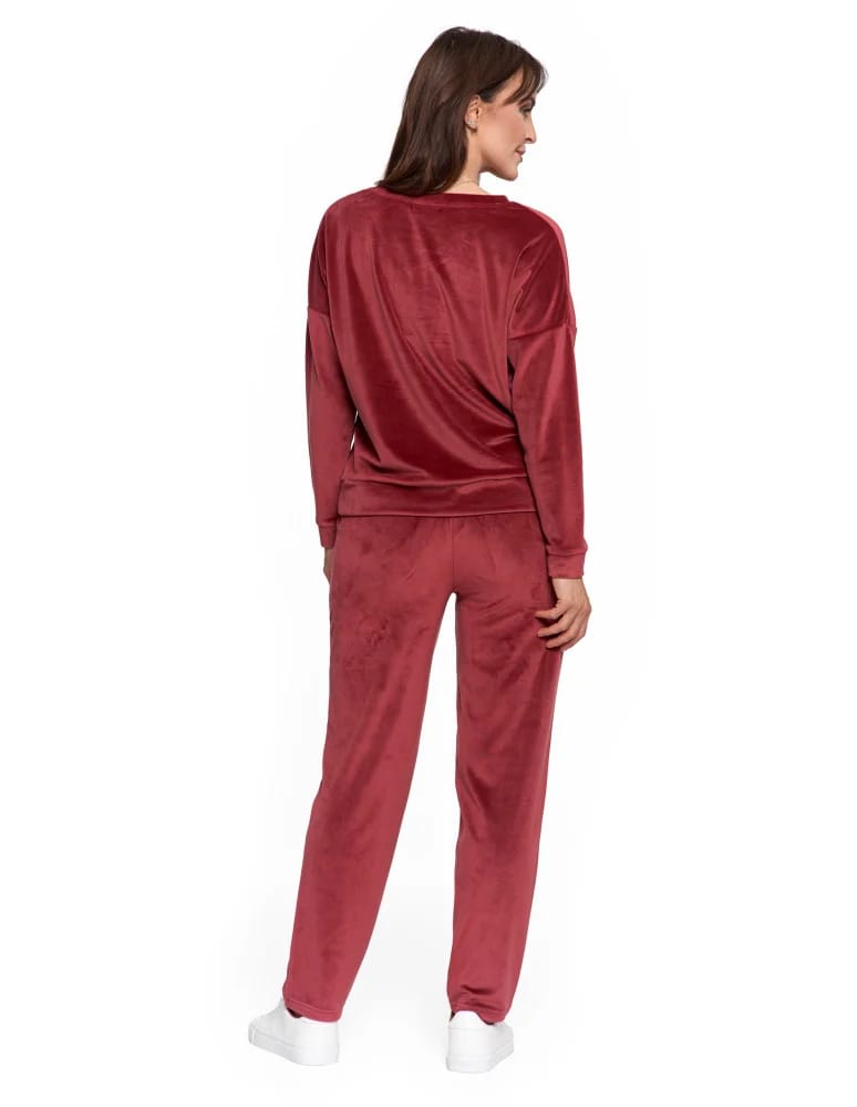 Bluzy damskie - Bluza damska welurowa klasyczna z dekoltem V BORDOWY - produkt moraj.pl 8