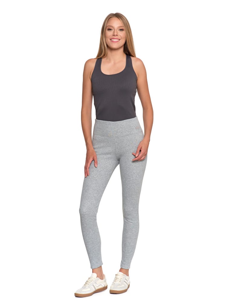 Legginsy damskie - Prążkowane legginsy damskie z wysokim stanem ocieplane JASNY SZARY - produkt moraj.pl 1