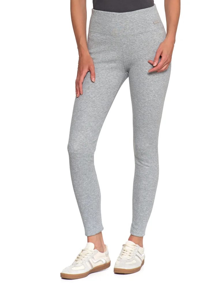Legginsy damskie - Prążkowane legginsy damskie z wysokim stanem ocieplane JASNY SZARY  - produkt moraj.pl 6