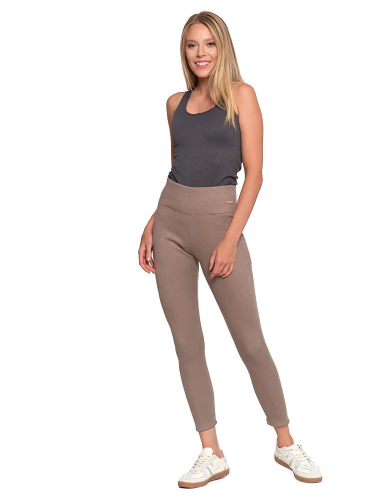 Legginsy damskie - Prążkowane legginsy damskie z wysokim stanem ocieplane MOKKA - produkt moraj.pl 1