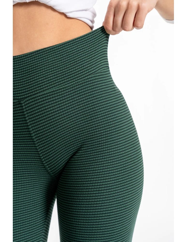 Legginsy damskie - Damskie legginsy z wysokim stanem i prążkowaną strukturą ZIELONY  - produkt moraj.pl 5